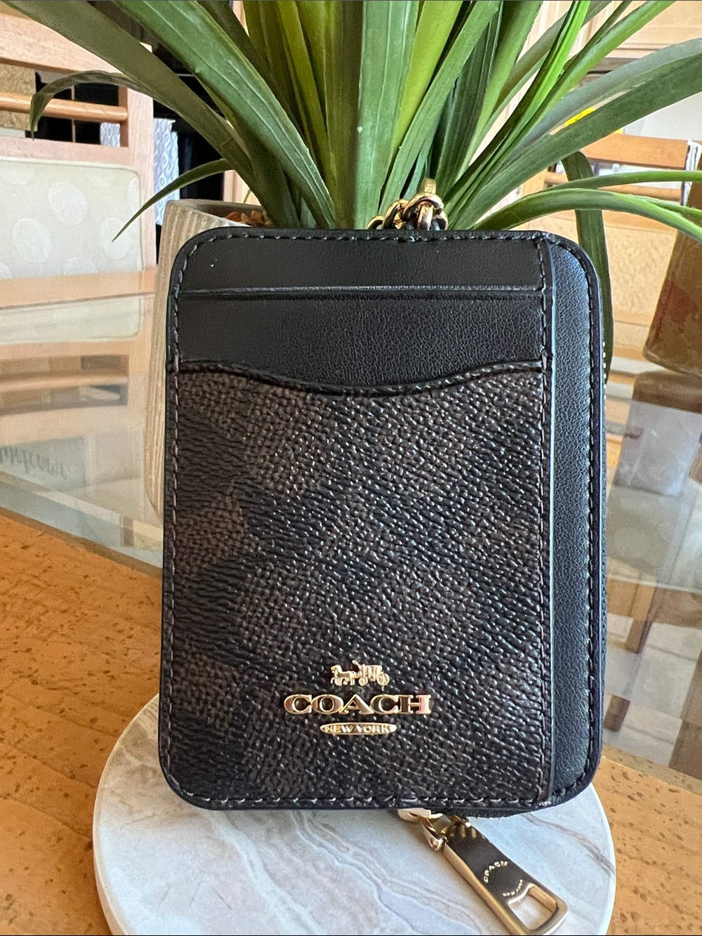 Coach Black Convertible Zip Phone Card Case with Gold Logo
